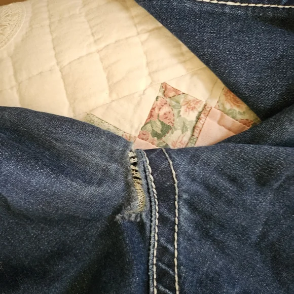 BAMBOO Women's Dark Blue Boot Cut/Flare DistressedJeans - Picture 8 of 13